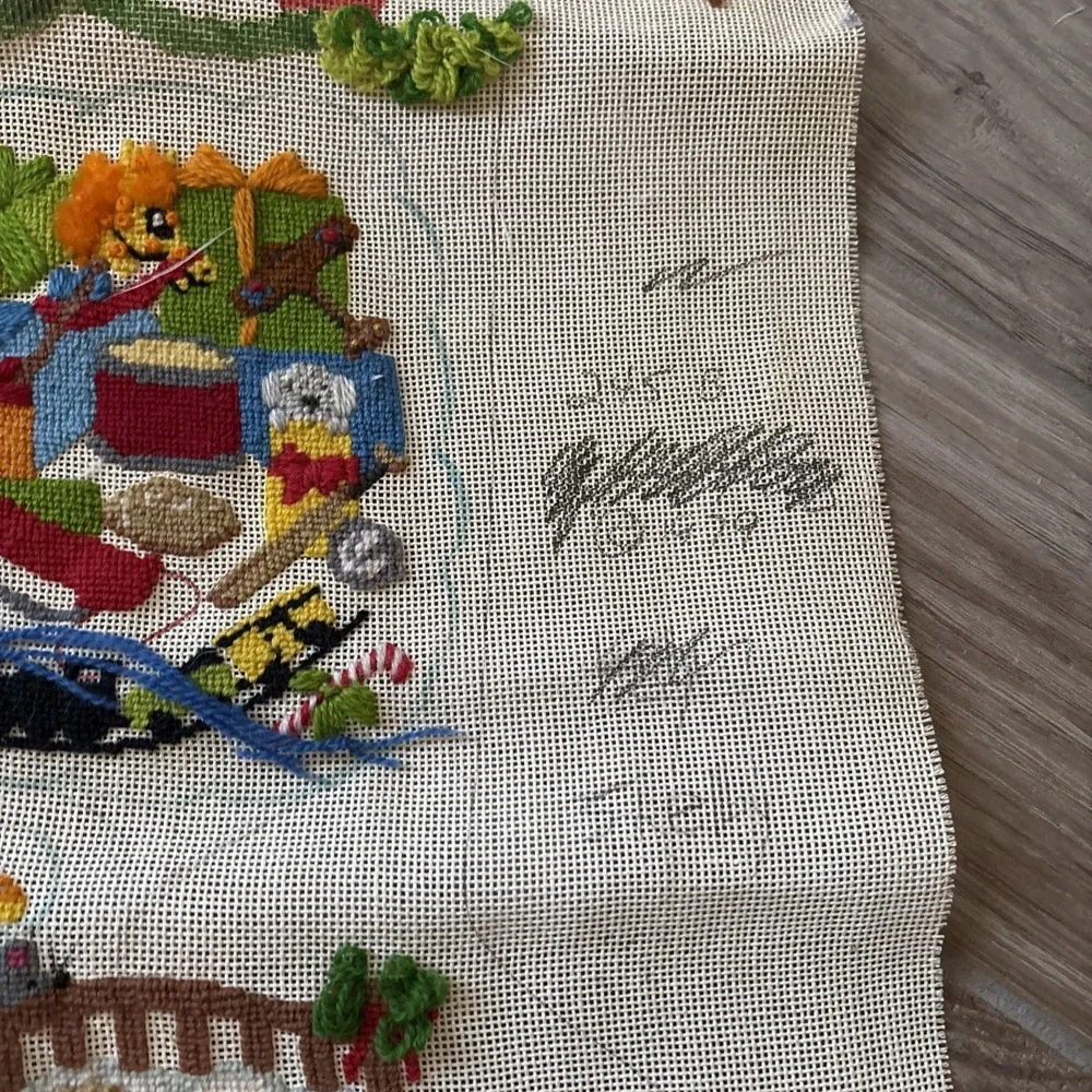 Vintage Handpainted Needlepoint Canvas Sleeping Christmas Stocking Unfinished
